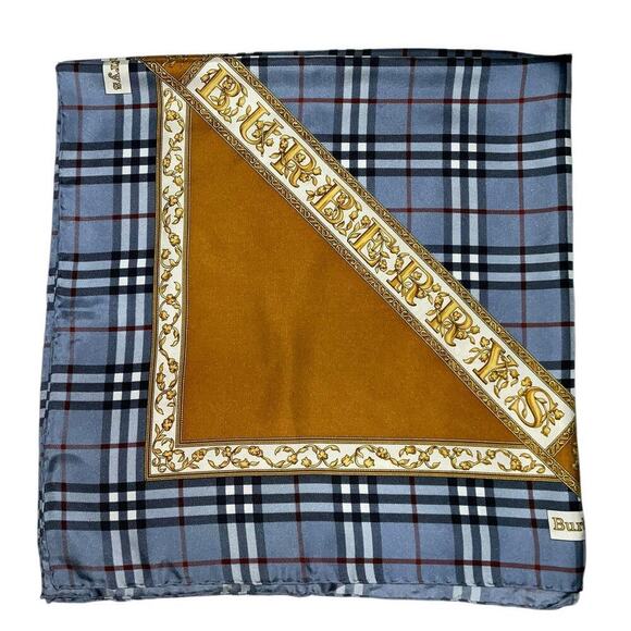 BURBERRYS PRORSUM Logo Blue x Brown Silk Scarf - Picture 7 of 16